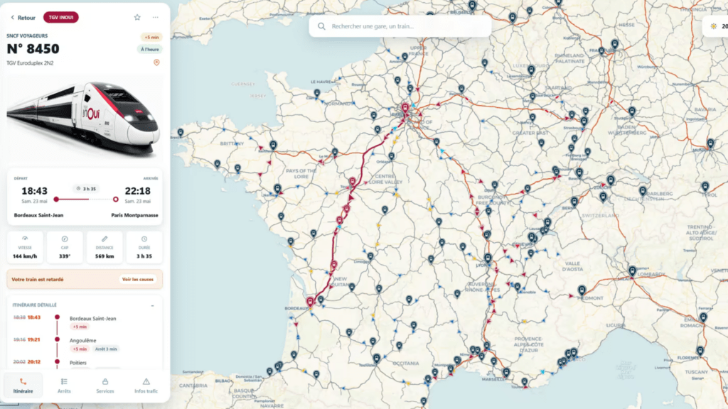 Au départ, TrainTracker24 couvrira la France, l'Espagne, la Belgique // Source : TrainTracker24