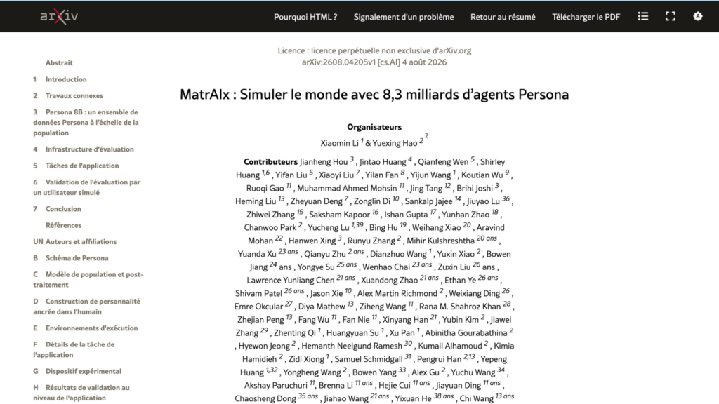 « MatrAIx : Simuler le monde avec 8,3 milliards d’agents Persona » // Source : Xiaomin Li & Yuexing Hao sur arXiv « MatrAIx : Simuler le monde avec 8,3 milliards d’agents Persona » // Source : Xiaomin Li & Yuexing Hao sur arXiv