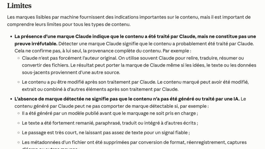 Les watermark sur le contenu produit par Claude ont des limites // Source : Anthropic Les watermark sur le contenu produit par Claude ont des limites // Source : Anthropic