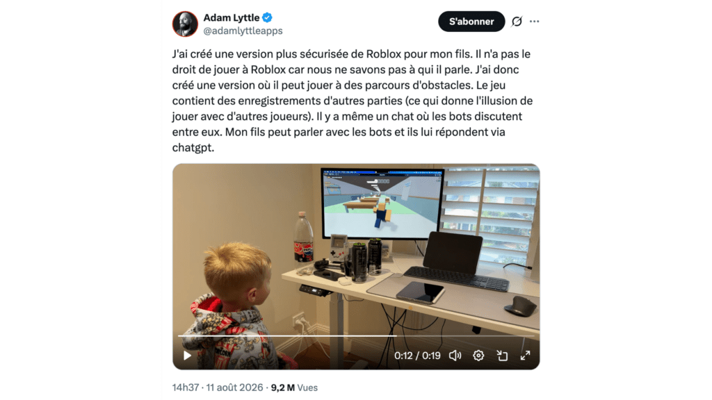 Adam Lyttle a vibe-codé un clone de Roblox pour son fils  // Source : @adamlyttleapps