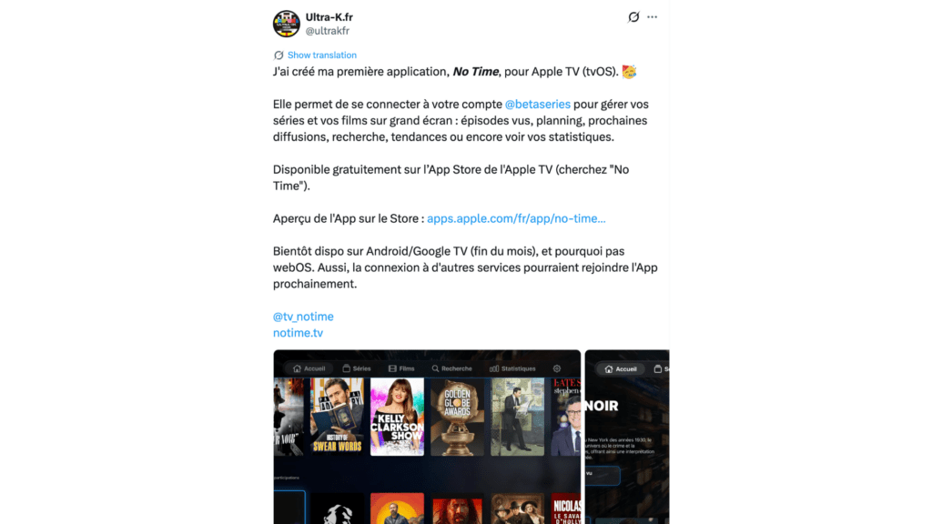 No Time sur Apple TV // Source : @ultrakfr No Time sur Apple TV // Source : @ultrakfr