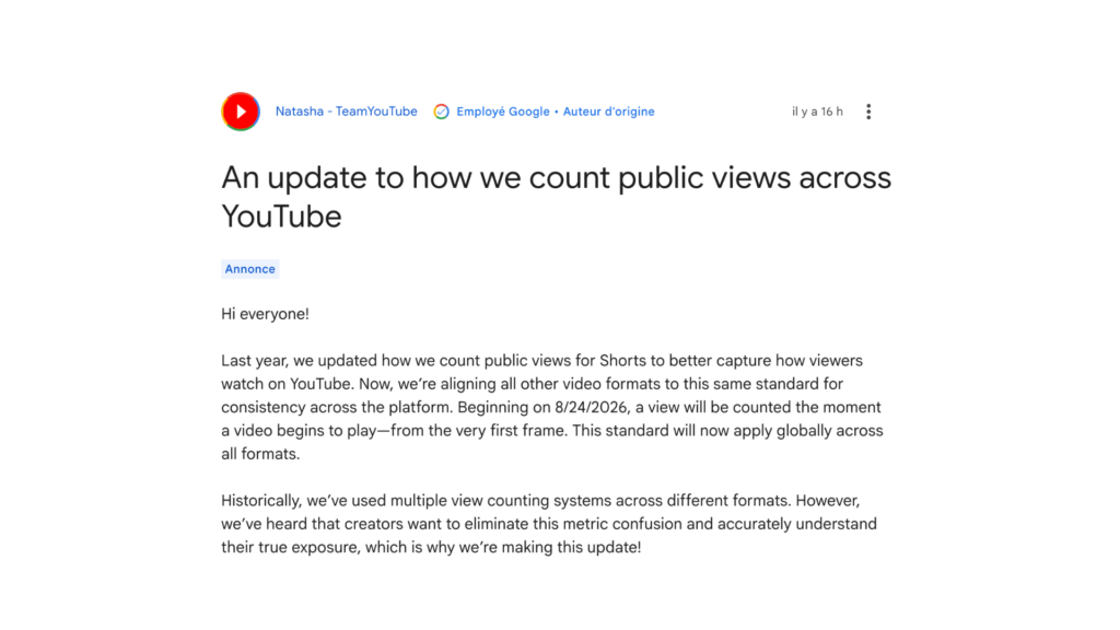 Le billet de blog de YouTube // Source : YouTube Le billet de blog de YouTube // Source : YouTube