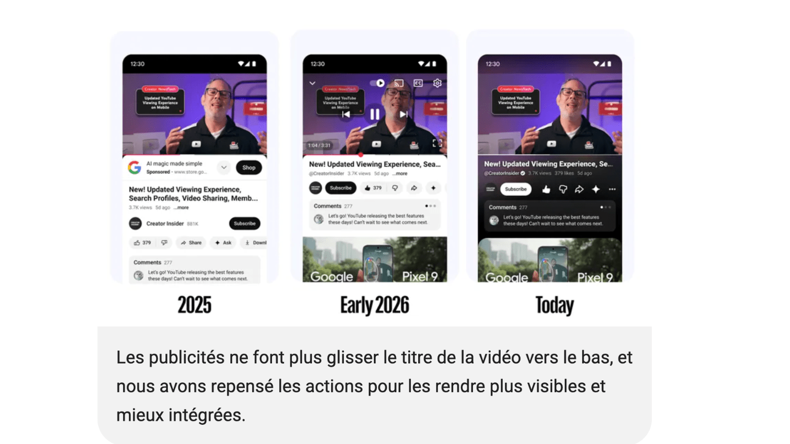 Ici, les publicités ne repoussent également plus le titre de la vidéo vers le bas. // Source : YouTube Ici, les publicités ne repoussent également plus le titre de la vidéo vers le bas. // Source : YouTube