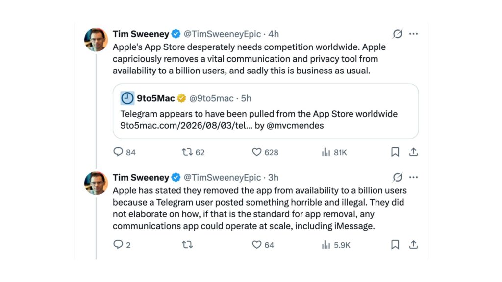 Tim Sweeney s'est exprimé sur X. // Source : Capture d'écran Numerama Tim Sweeney s'est exprimé sur X. // Source : Capture d'écran Numerama
