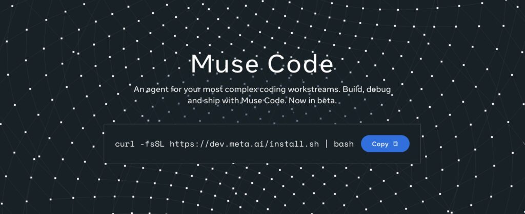 Muse Code s'installe en une seule ligne de commande dans le terminal // Source : Meta