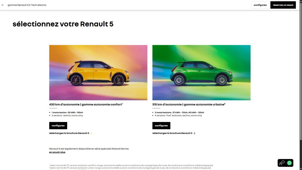 Renault 5 "Five" sur le site Belge // Source : Capture Renault.be