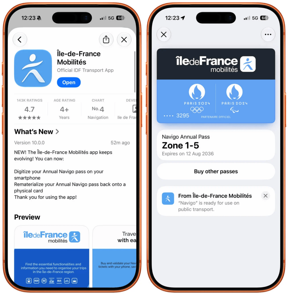 Le Navigo Annuel sur un iPhone
