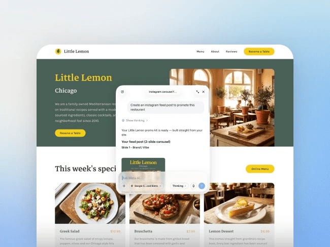 Aperçu de l'app Meta AI par dessus une page web.