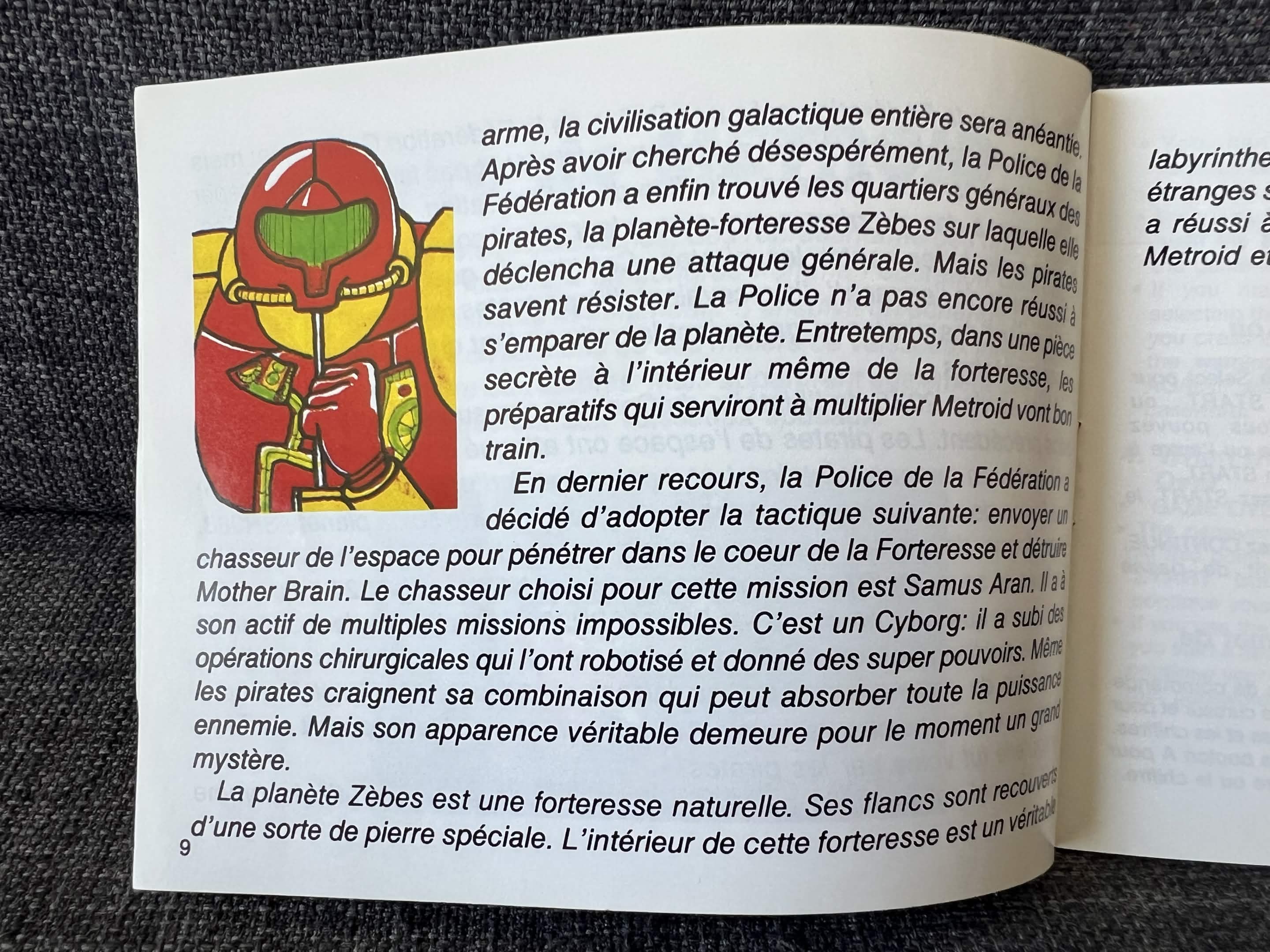 La notice française de Metroid genre Samus Aran au masculin.