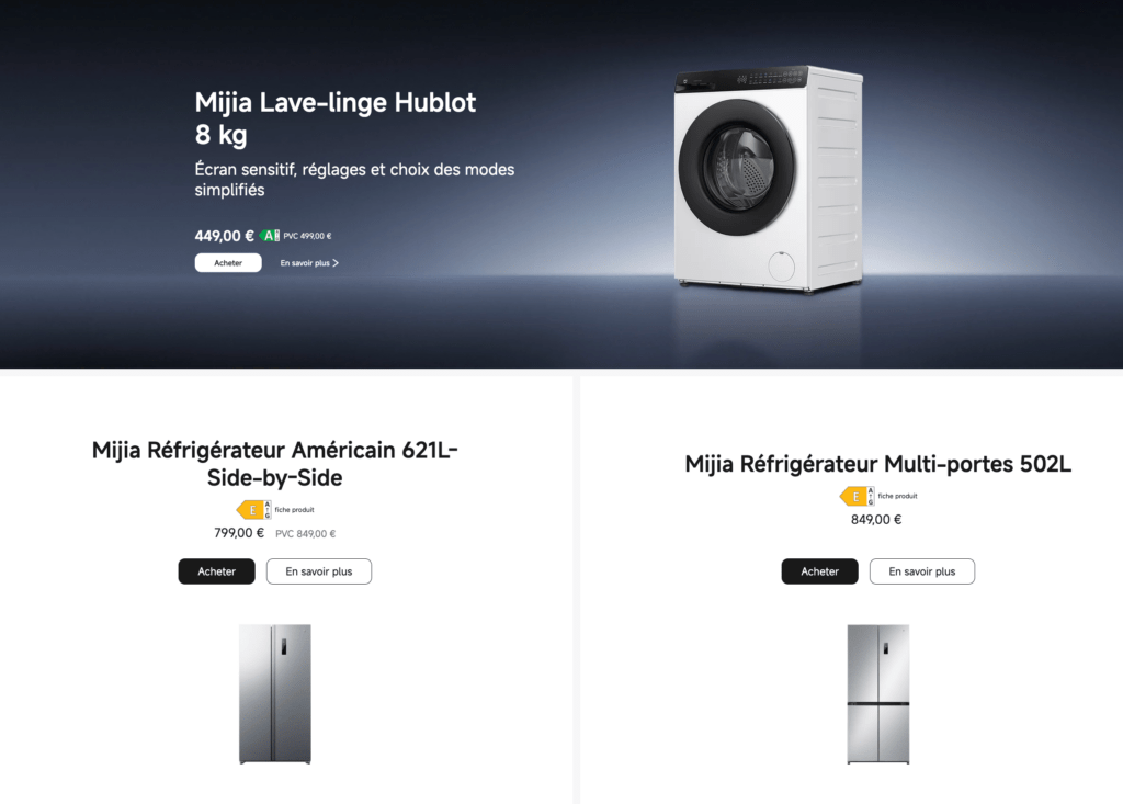 Le site français de Xiaomi commence à avoir des références en électroménager.